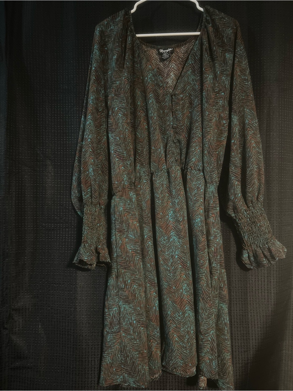 Wrangler Retro Women's Brown & Teal Patterned Long Sleeve Dress